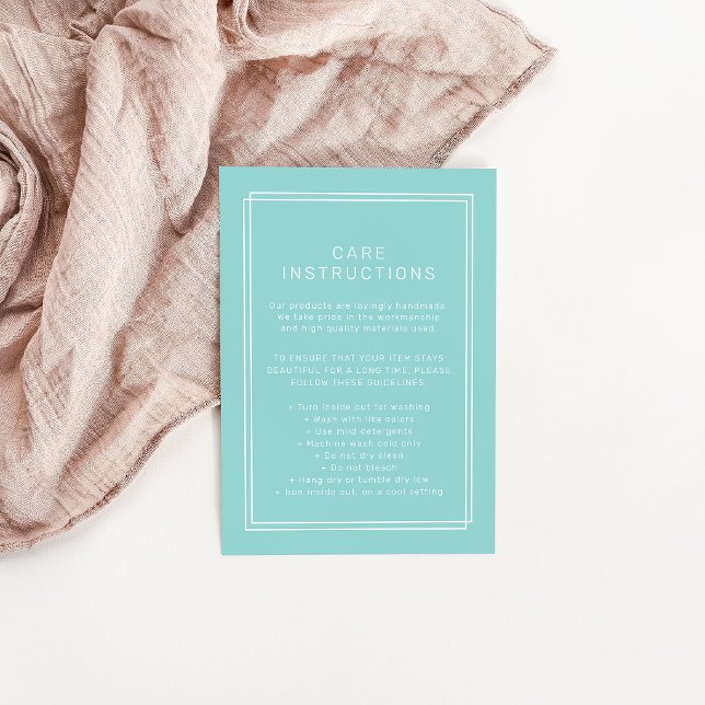 Carte D'accompagnement Instructions de soin de produit vert menthe modern (AVERY Modern Mint Green Product Care Instructions Enclosure Card)