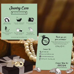 Carte D'accompagnement Instructions de soin pour bijoux vert sauge simple