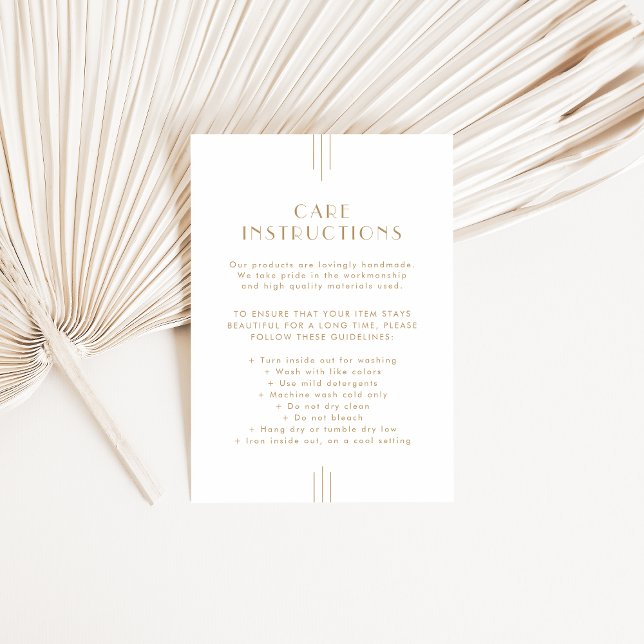 Carte D'accompagnement Instructions d'entretien de produit Art Déco EVERL (EVERLY Gold Art Deco Product Care Instructions Enclosure Card)