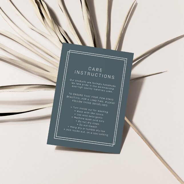 Carte D'accompagnement Instructions d'entretien de produit Avery Bleu mar (AVERY Dark Navy Blue Product Care Instructions Enclosure Card)