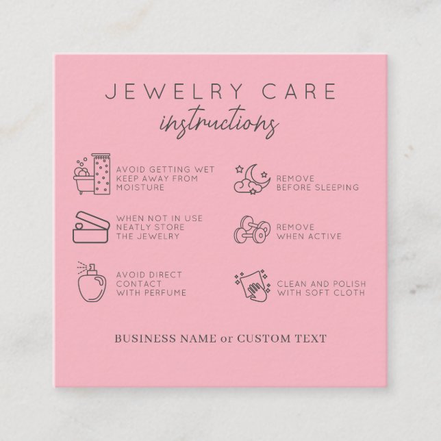 Carte D'accompagnement Instructions pour la bijouterie Blush Merci Busine (Devant)