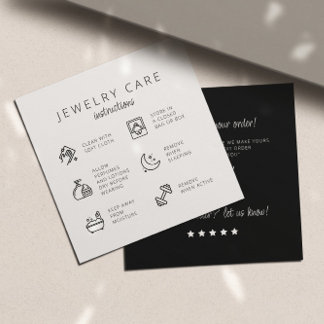 Carte D'accompagnement Instructions pour la bijouterie Merci noir blanc
