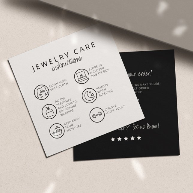Carte D'accompagnement Instructions pour la bijouterie Merci noir neutre (Créateur téléchargé)