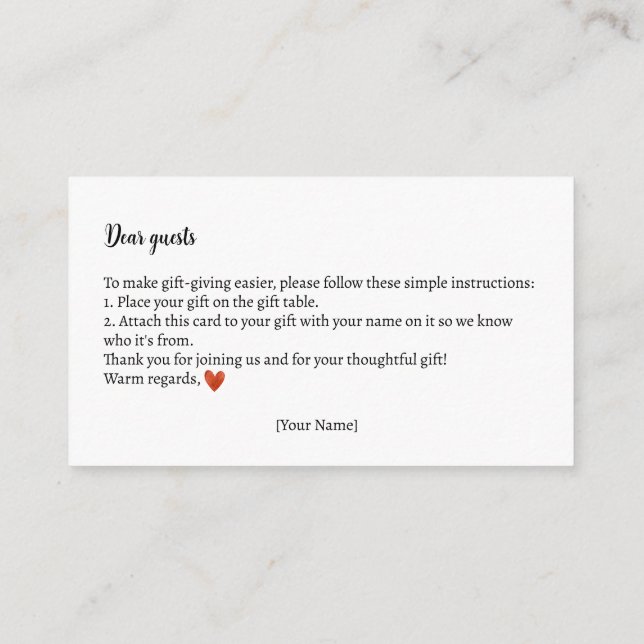 Carte D'accompagnement Instructions pour le cadeau Baby shower Ours en pe (Dos)