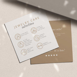 Carte D'accompagnement Instructions pour le soin des bijoux Merci beige n