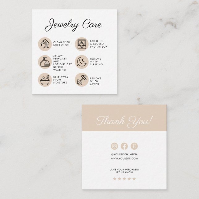 Carte D'accompagnement Instructions pour l'entretien des bijoux en poulet (Devant / Derrière)