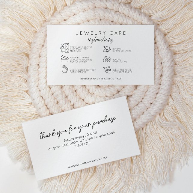 Carte D'accompagnement Instructions simples de soins de bijoux Écouter le (Créateur téléchargé)