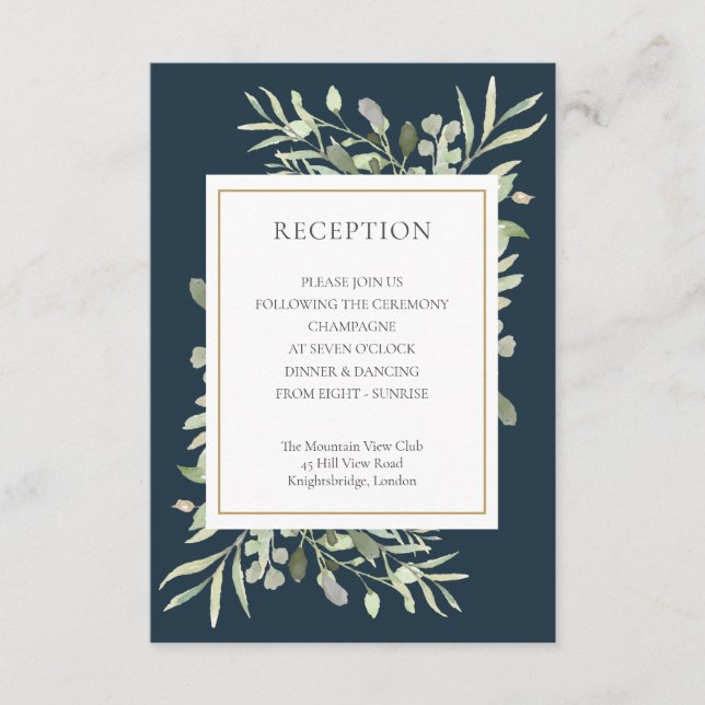 Carte D'accompagnement Invité de mariage bleu océan or verdure (Devant)