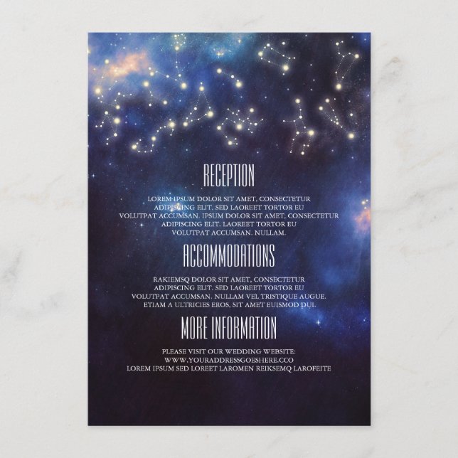 Carte D'accompagnement Invité d'informations sur le Mariage Constellation (Devant)