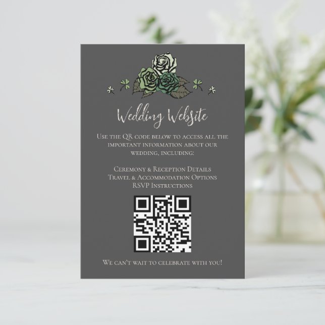 Carte D'accompagnement Irish Green Floral Skuls Site Mariage QR Code (Debout devant)