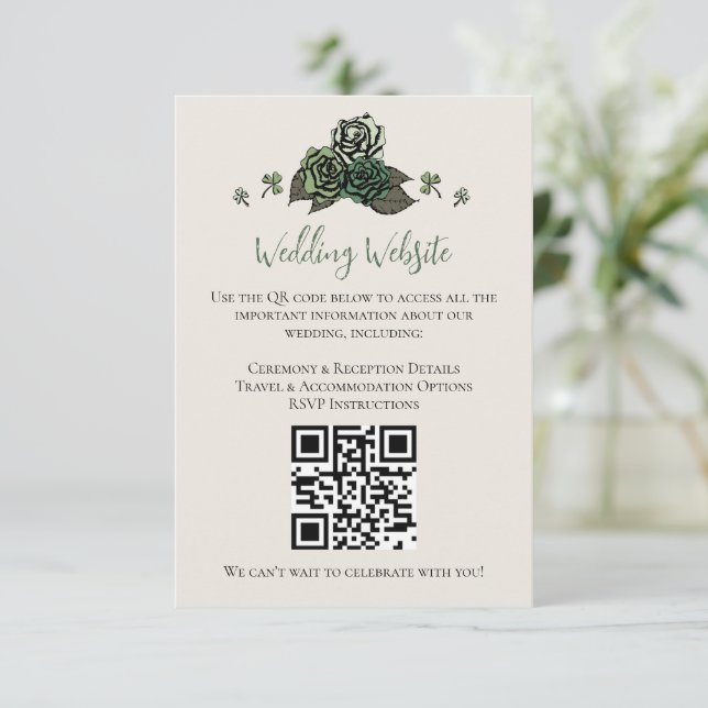 Carte D'accompagnement Irish Green Floral Skuls Site Mariage QR Code (Debout devant)
