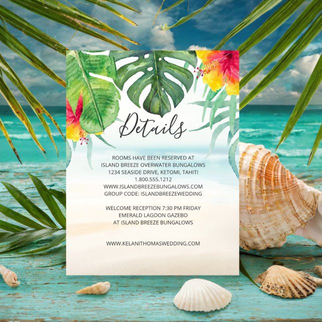 Carte D'accompagnement Island Breeze | Détails de mariage tropical sur la (Créateur téléchargé)