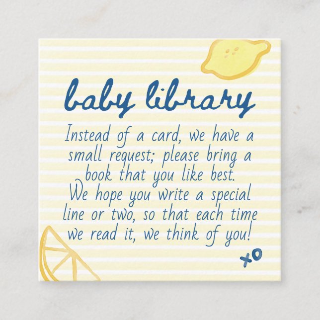 Carte D'accompagnement Italian Citrus Yellow Gingham Baby Library (Devant)