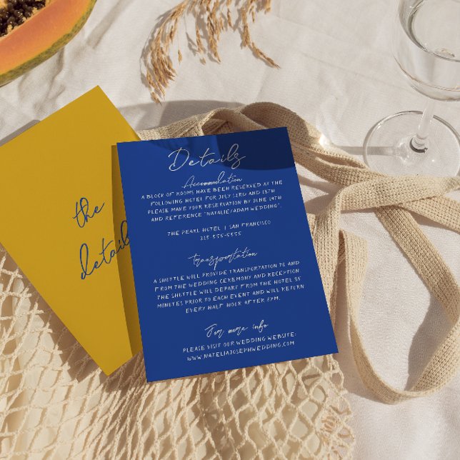 Carte D'accompagnement Italian Hand Written Yellow Blue Wedding Details (Créateur téléchargé)