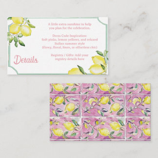 Carte D'accompagnement Italian Lemon Pink Bridal or Baby Shower