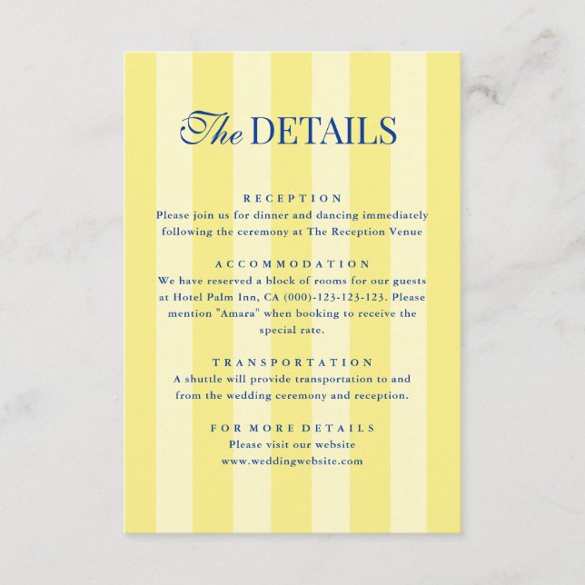 Carte D'accompagnement Italian Striped Blue & Yellow Wedding Details (Devant)