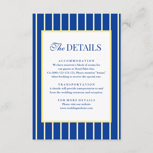 Carte D'accompagnement Italian Striped Blue & Yellow Wedding Details (Devant)