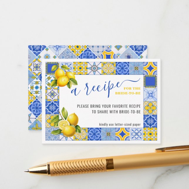 Carte D'accompagnement Italien Carreaux Citron Fête des mariées Demande d (Devant/Arrière en situation)