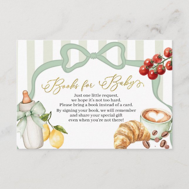 Carte D'accompagnement Italy Sage Green Coquette Stripes Books for Baby (Devant)