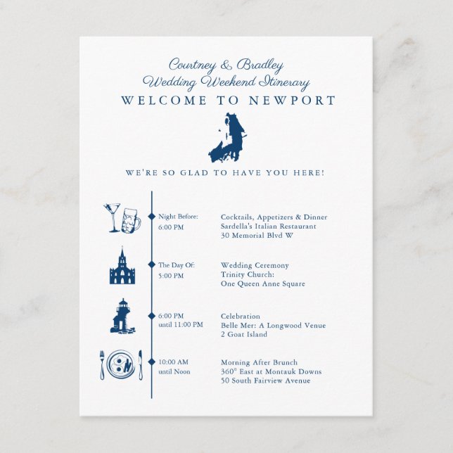 Carte D'accompagnement Itinéraire de week-end de mariage à Newport RI (Devant)