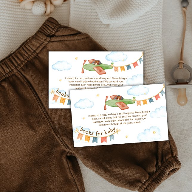 Carte D'accompagnement It's A Boy Bear Airplane Books For Baby Shower  (It's A Boy Bear Airplane Books For Baby Shower Enclosure Card)