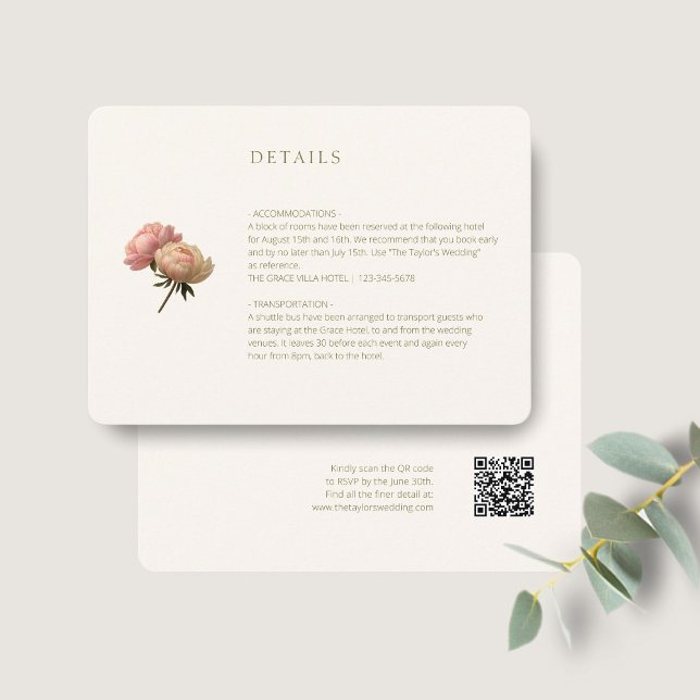 Carte D'accompagnement Ivoire | Code QR - Détail du Mariage Rose chic (Créateur téléchargé)