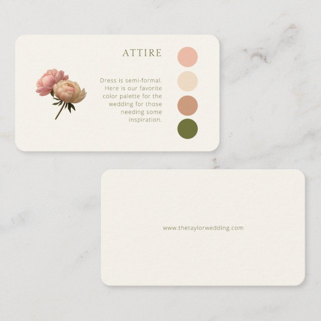 Carte D'accompagnement Ivoire | Code vestimentaire du Mariage rose (Devant / Derrière)