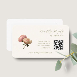 Carte D'accompagnement Ivoire et blanc Chic Rose mariage RSVP QR Code