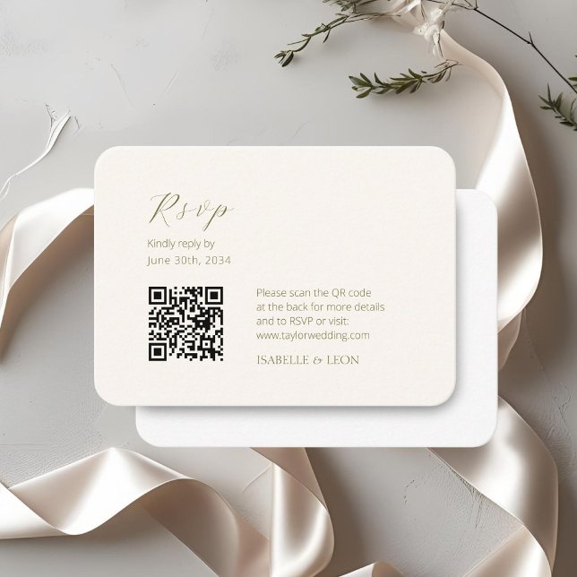 Carte D'accompagnement ivoire et blanc | Mariage de code QR simple Chic (Créateur téléchargé)