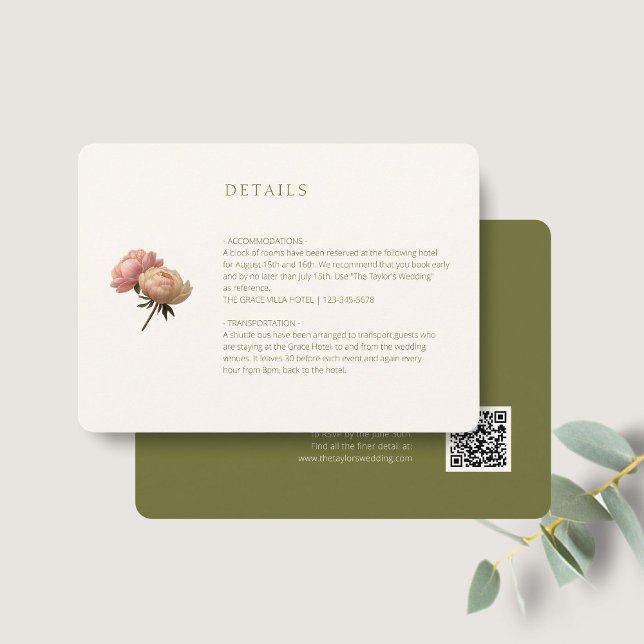 Carte D'accompagnement Ivoire et vert | Code QR - Détail du Mariage Rose  (Créateur téléchargé)