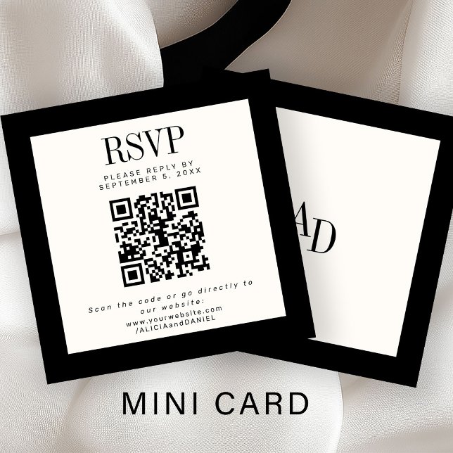 Carte D'accompagnement Ivory black classic elegant QR RSVP wedding (Créateur téléchargé)