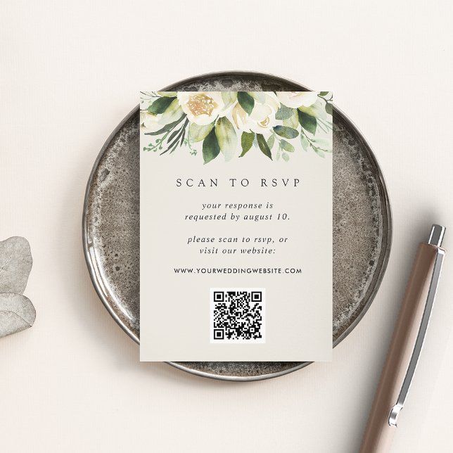 Carte D'accompagnement Ivory Bloom | Floral QR Code Mariage RSVP (Créateur téléchargé)