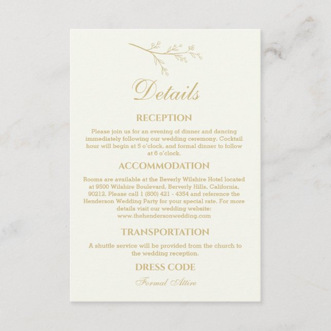 Carte D'accompagnement Ivory Botanical Minimalist Wedding Details  (Devant)