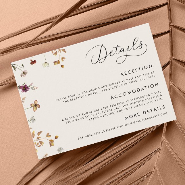 Carte D'accompagnement Ivory Cream Boho Fall Fleur sauvage Détails Mariag (Créateur téléchargé)