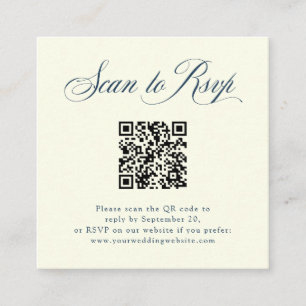 Carte D'accompagnement Ivory et Blue Italian Elegance RSVP avec QR Code