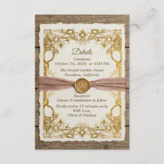 Carte D'accompagnement Ivory Gold Boho Floral Élégant Rustique Script