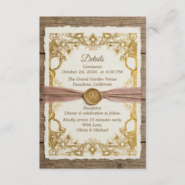 Carte D'accompagnement Ivory Gold Boho Floral Élégant Rustique Script (Devant)