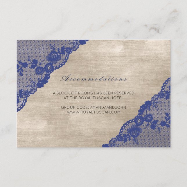 Carte D'accompagnement Ivory Navy Blue Lace Mariage Hôtel Hébergement (Devant)