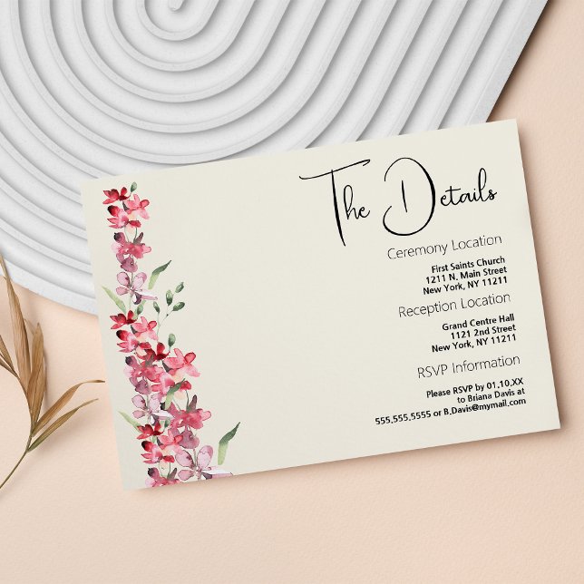 Carte D'accompagnement Ivory pink burgundy mint green floral Details Card (Ivory pink burgundy mint green floral Details Card)