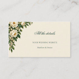 Carte D'accompagnement Ivory Roses & Emerald Wedding Website Details