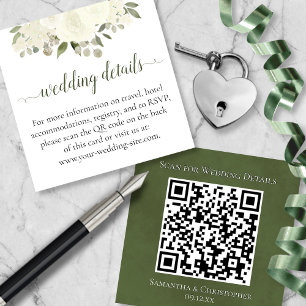 Carte D'accompagnement Ivory White Roses Détails Mariage Site Web QR Code