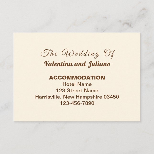 Carte D'accompagnement Ivory with Brown Typography Wedding Accommodation (Devant)
