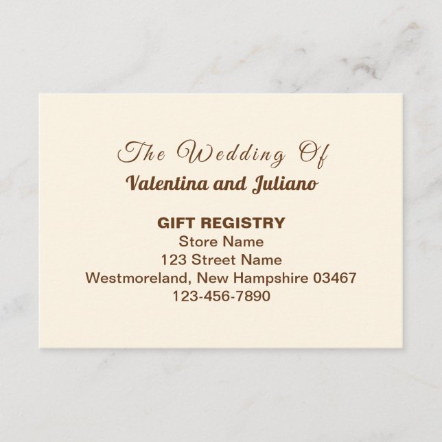 Carte D'accompagnement Ivory with Brown Typography Wedding Gift Registry (Devant)