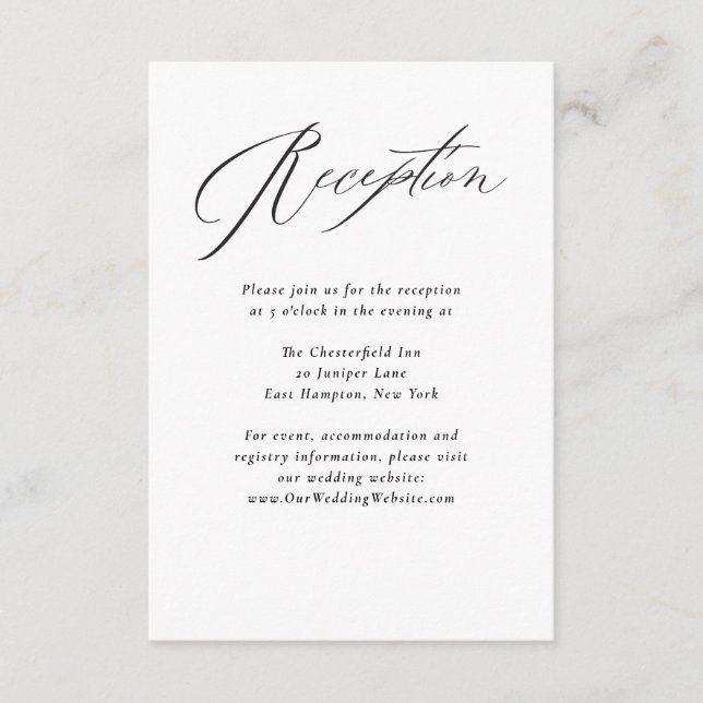 Carte D'accompagnement Jane Simple Minimal Noir Script Mariage Réception (Devant)