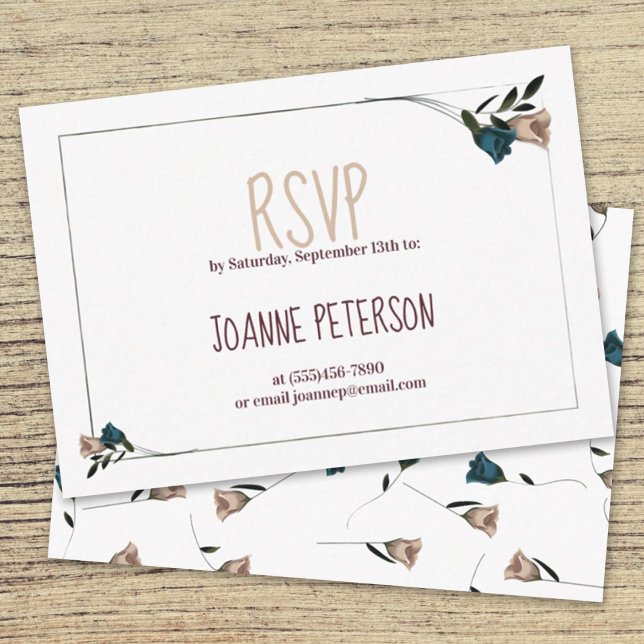 Carte D'accompagnement Jardin botanique Beige, Rose Turquoise Floral RSVP (Simple Roses Botanical RSVP Card, Enclosure Card Beige Teal Frame)
