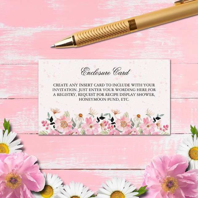Carte D'accompagnement Jardin de fleurs à l'aquarelle Shower de mariage (Watercolor pink garden flowers bridal shower enclosure cards)