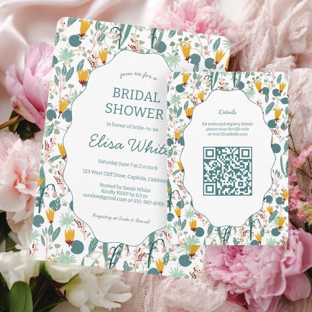 Carte D'accompagnement Jardin d'eau Floral Fête de Mariage Douce QR PERSO (Water Garden Floral Bridal Shower Cute CUSTOM QR Enclosure Card
)