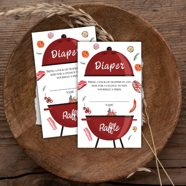 Carte D'accompagnement Jardin extérieur Baby shower barbecue  à gaufre (Outdoor Backyard BBQ Diaper Raffle Baby Shower Enclosure Card)