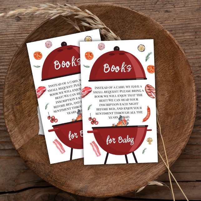 Carte D'accompagnement Jardin Extérieur Moderne BBQ Livres Pour Baby show (Modern Outdoor Backyard BBQ Books For Baby Shower Enclosure Card)