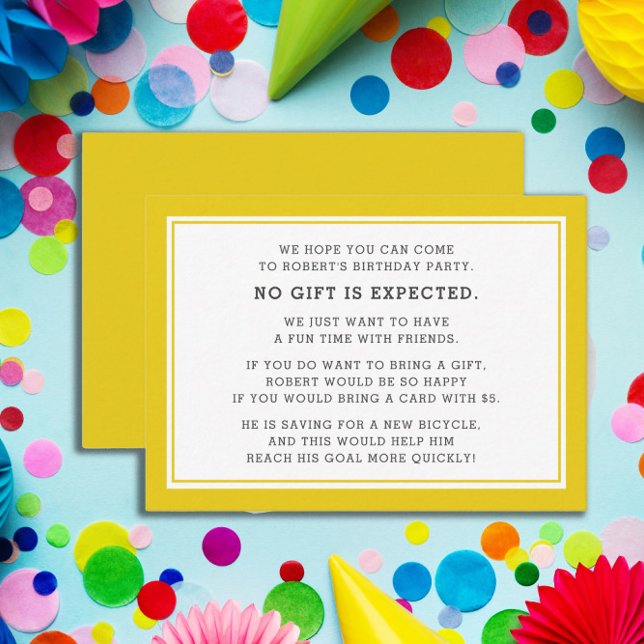 Carte D'accompagnement Jaune Blanc Foie 5 Dollars Anniversaire (Yellow Fiver birthday party enclosure card)